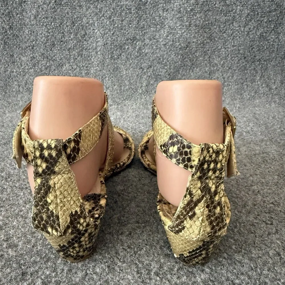 Jimmy Choo Connor Tan Snake Print Ankle Strap Low Wedge Sandals EU 37.5 US 7.5